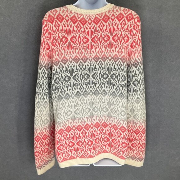 Talbots Womens Sweater Sz L Coral Gray White Lambswool Blend Fair Isle Pullover - Picture 2 of 8
